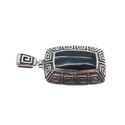 CFJ Collins Fine 925 Sterling Silver Vintage Real Black Onyx Greek Maze Pendant