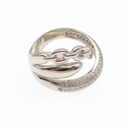 925 Sterling Silver Round-Cut C Z Multi-Chain Crossover Ring Size 6.25