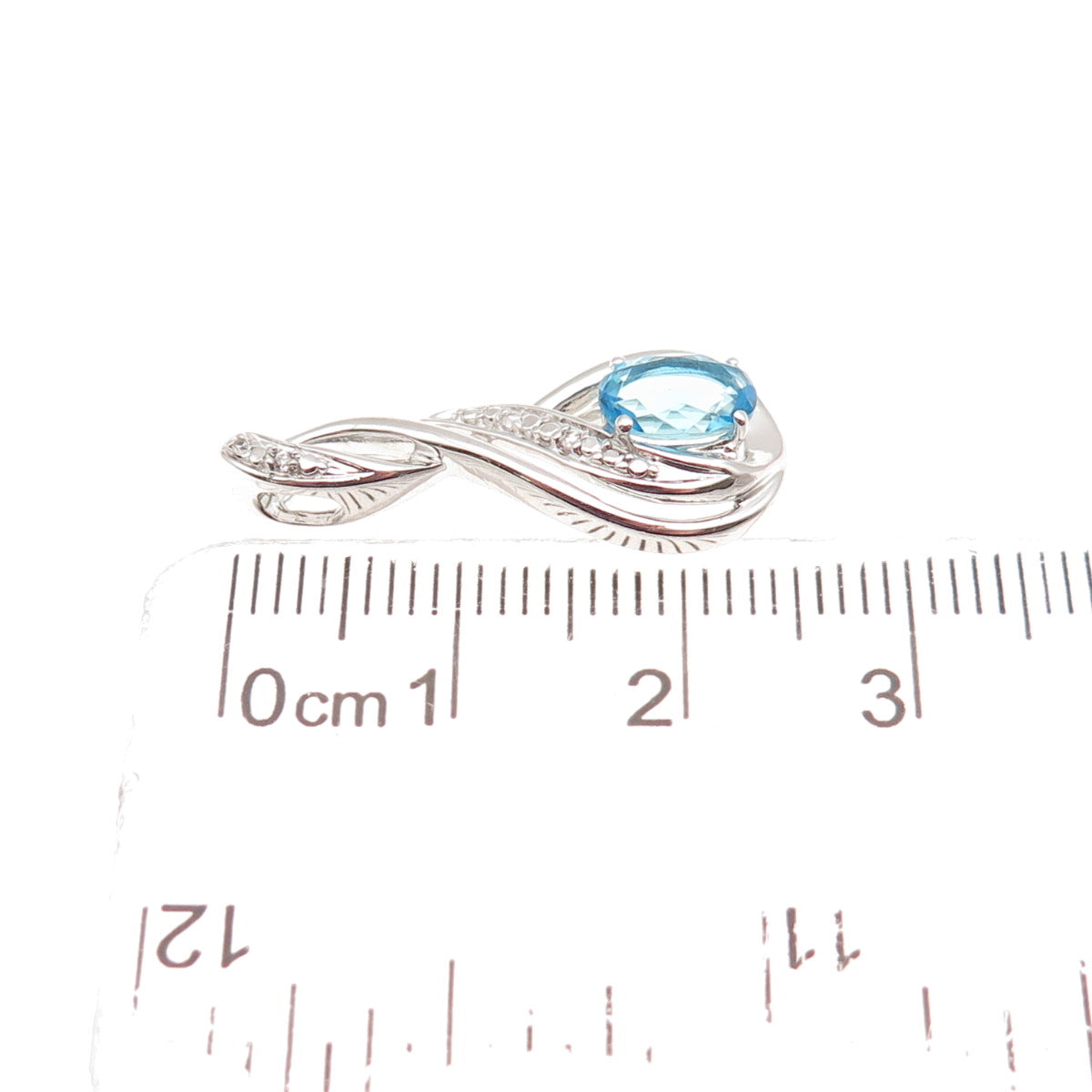 925 Sterling Silver Blue & White C Z Twisted Slide Charm Pendant