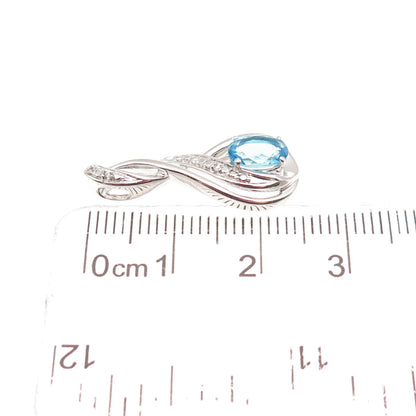 925 Sterling Silver Blue & White C Z Twisted Slide Charm Pendant