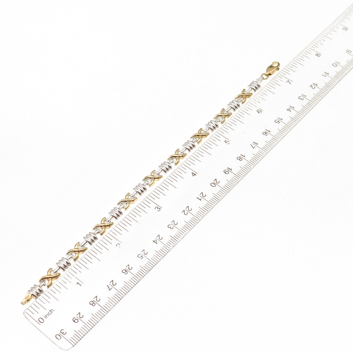 925 Sterling Silver 2-Tone Italy X-Link Bracelet 7"