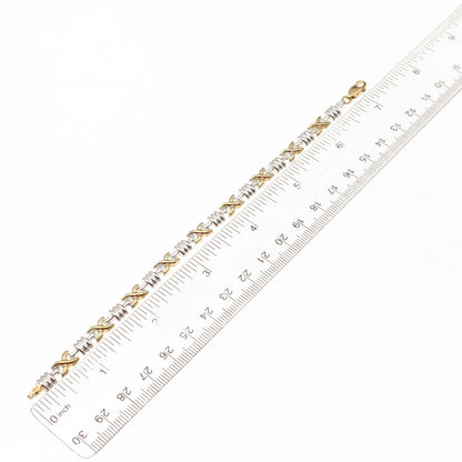 925 Sterling Silver 2-Tone Italy X-Link Bracelet 7"