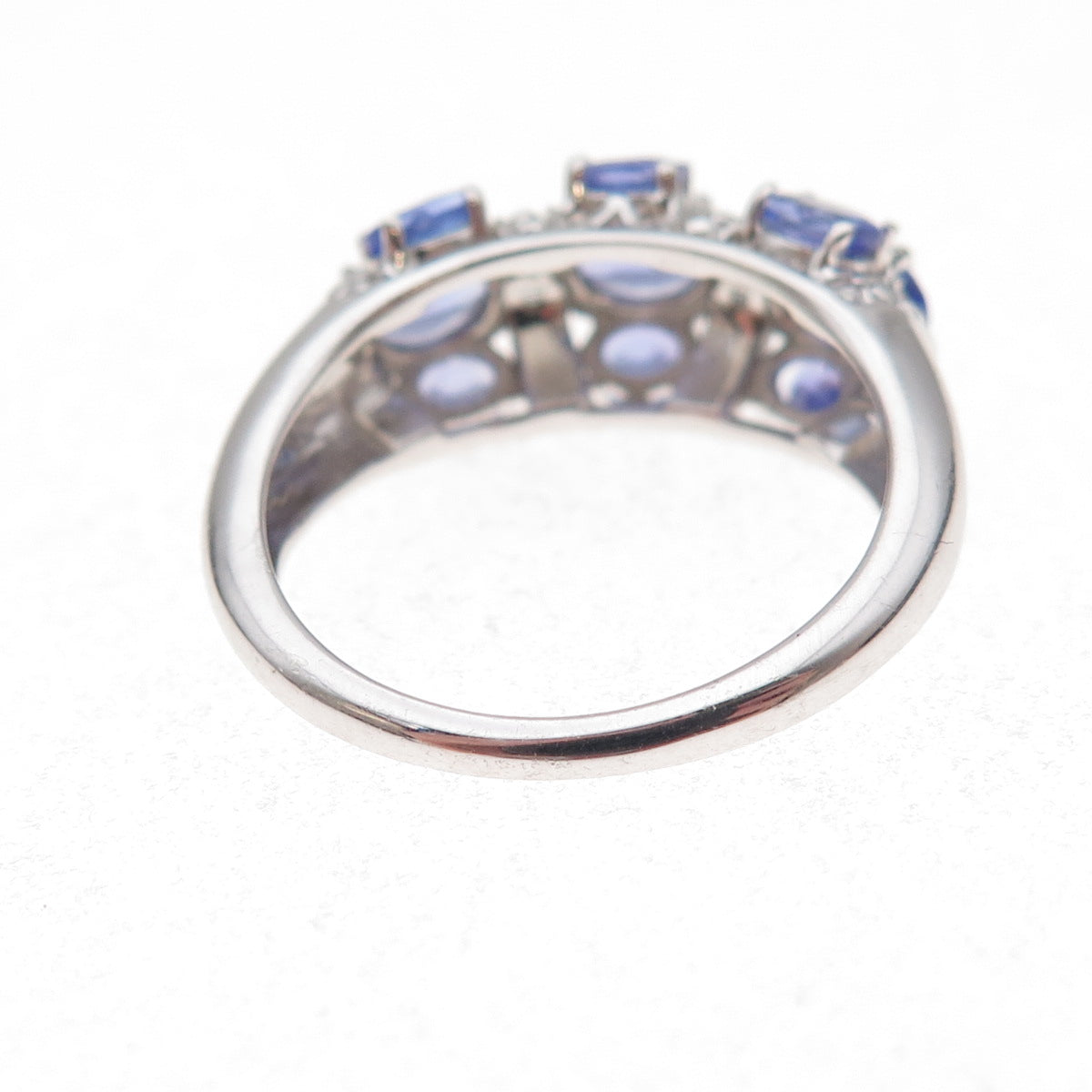 925 Sterling Silver Real Tanzanite & White Topaz Ring Size 8