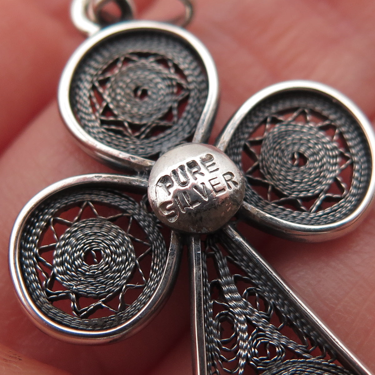 Pure 925 Sterling Silver Vintage Cross Filigree Oxidized Charm Pendant