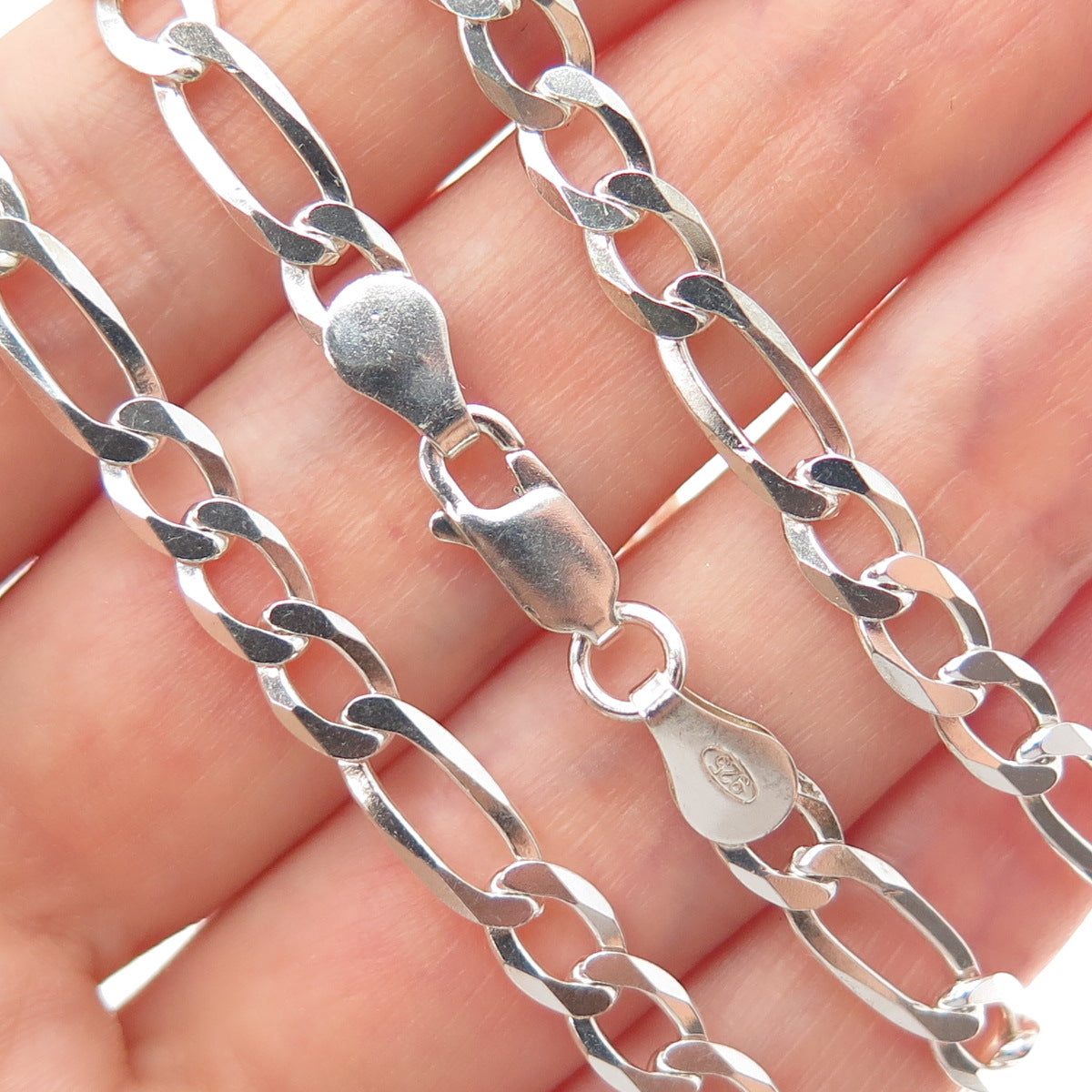 925 Sterling Silver Vintage Italy Figaro Chain Necklace 24"