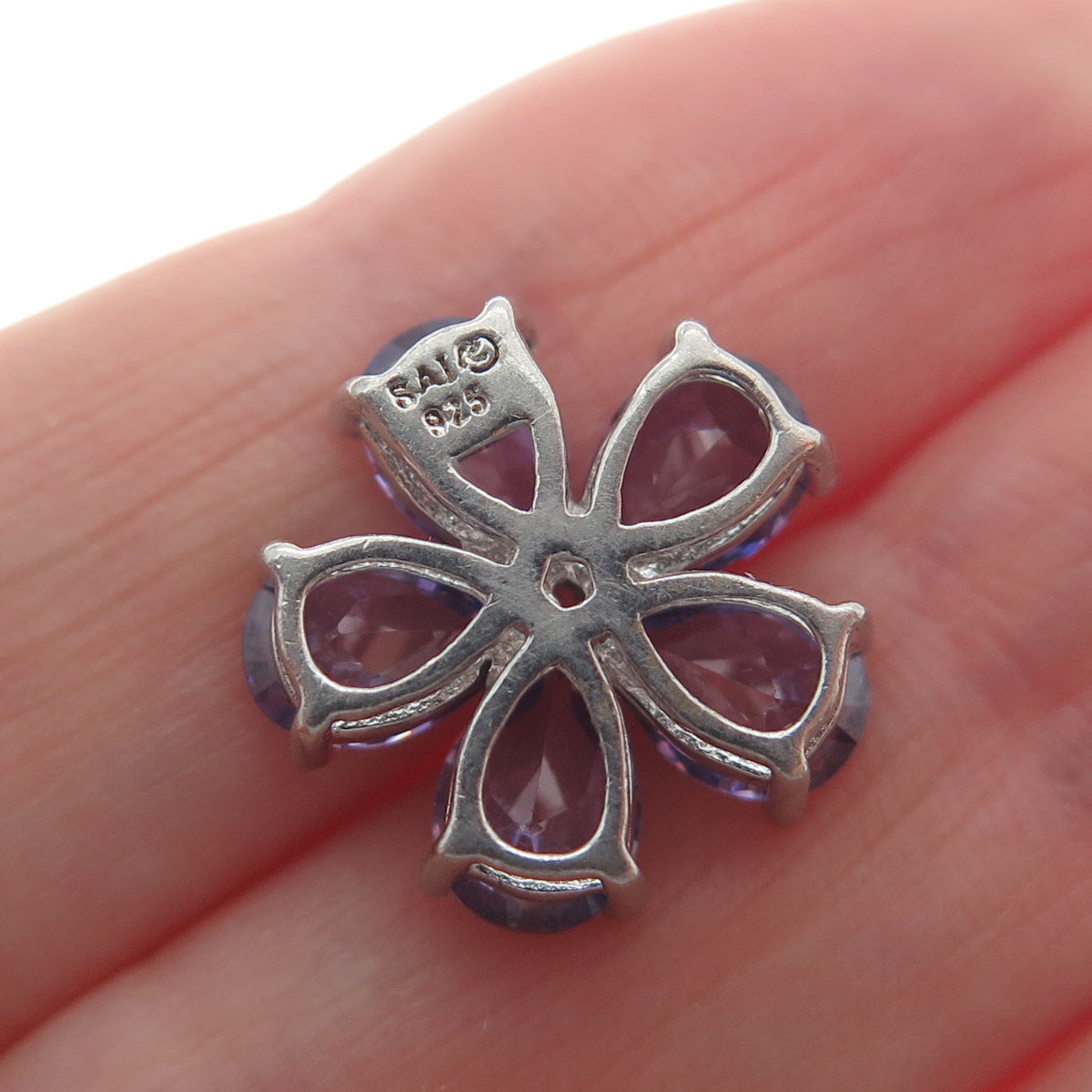 SAMUEL AARON 925 Sterling Silver White & Lavender C Z Flower Slide Pendant