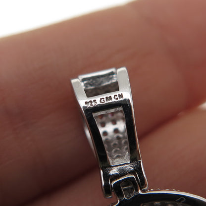 925 Sterling Silver Enamel Round-Cut C Z Ghost Emoji Charm Pendant