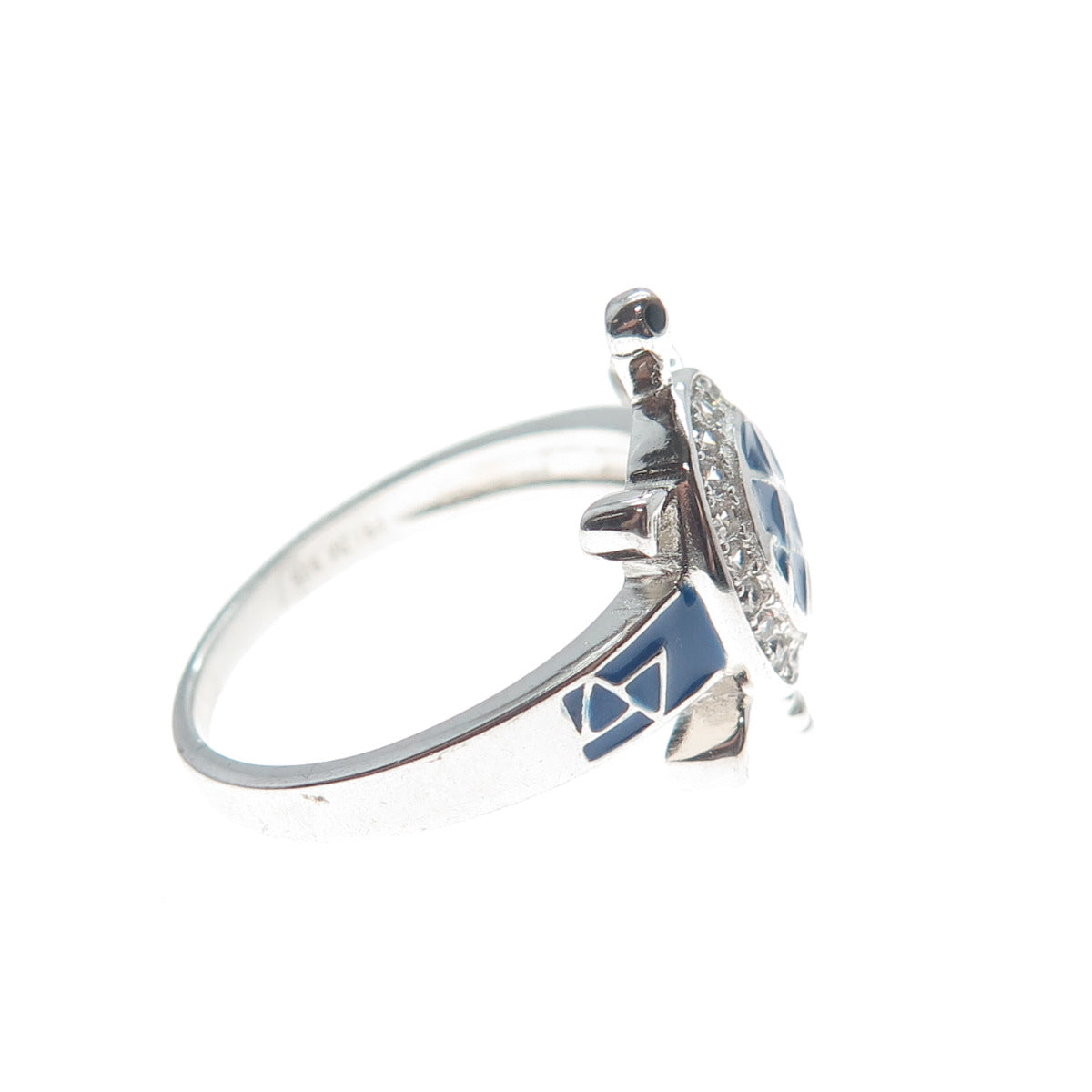 PRIZM 925 Sterling Silver Round-Cut Shaped C Z & Enamel Turtle Ring Size 6.5