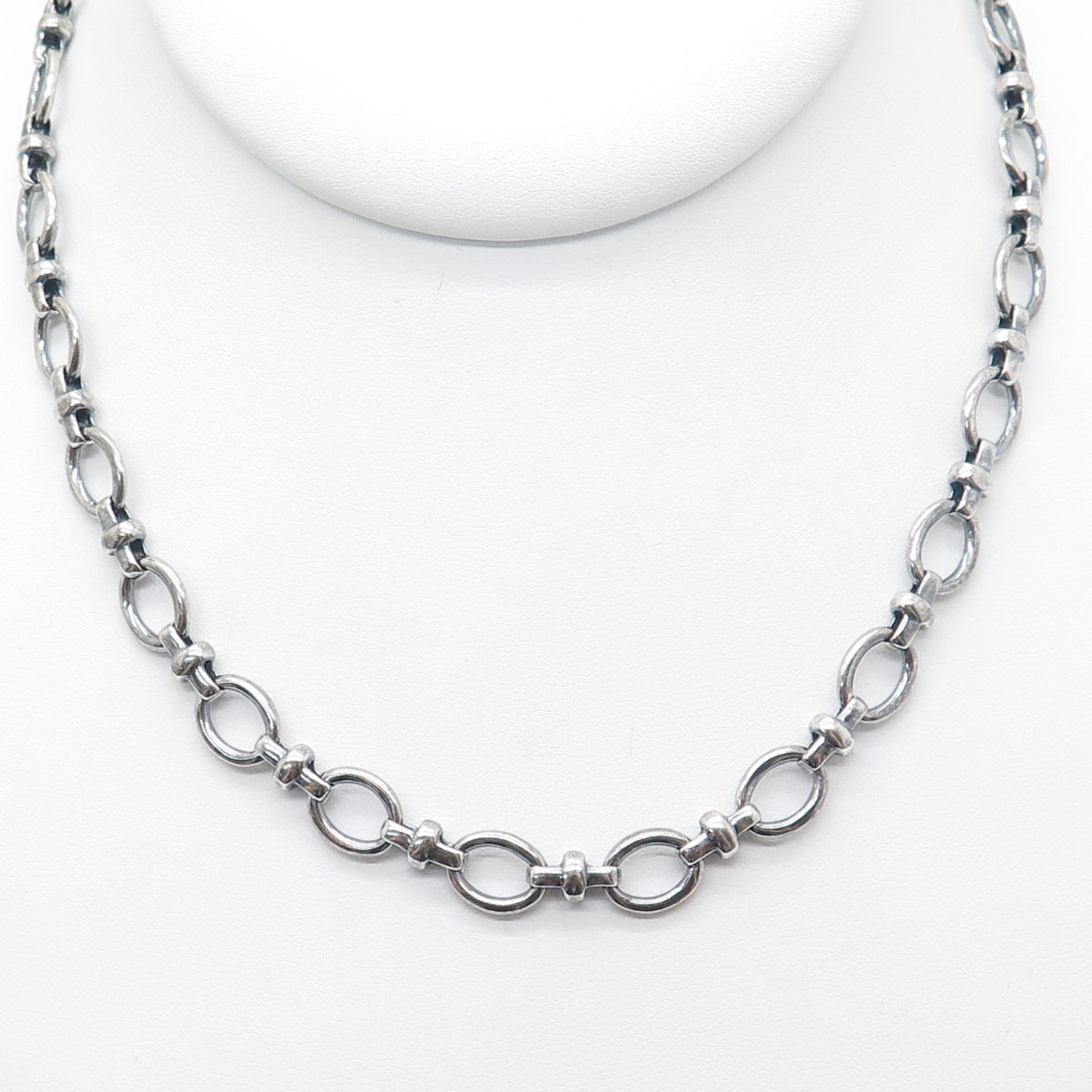 MICHELLE ALBALA Sterling Silver Vintage Oxidized Oval Cross Chain Necklace 18"