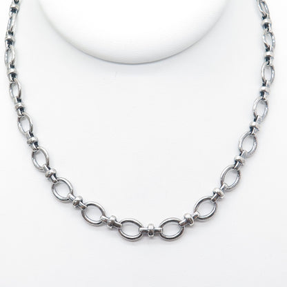 MICHELLE ALBALA Sterling Silver Vintage Oxidized Oval Cross Chain Necklace 18"