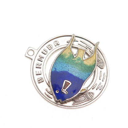 BREADNER CO. Sterling Silver Vintage Enamel Bermuda Tropical Fish Charm Pendant