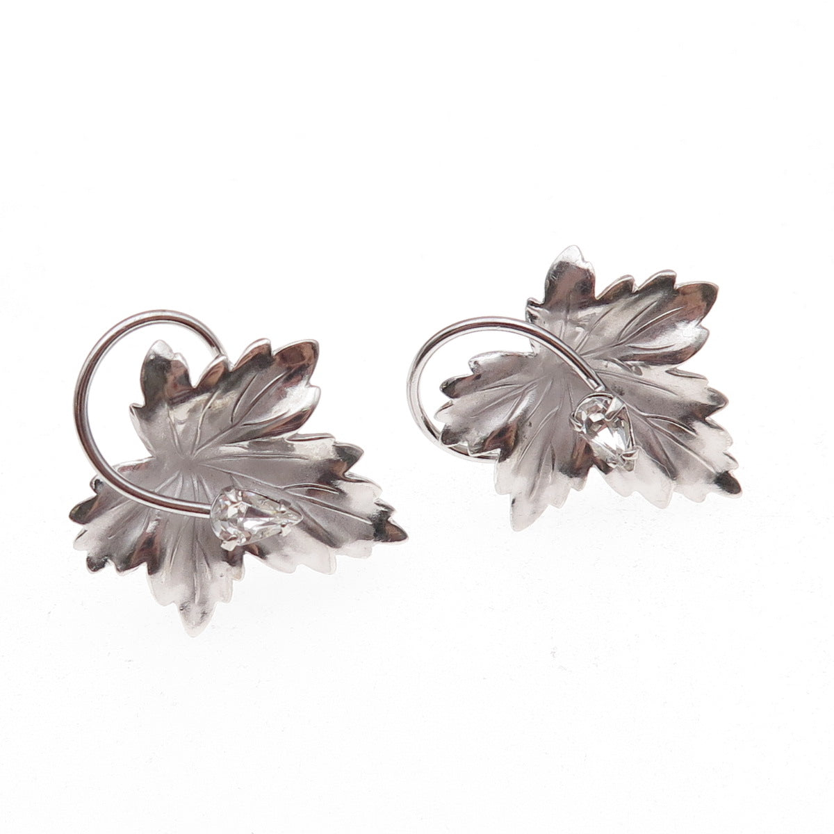 Carl Art Sterling Silver Antique Art Deco Rhinestone Floral Screw Back Earrings