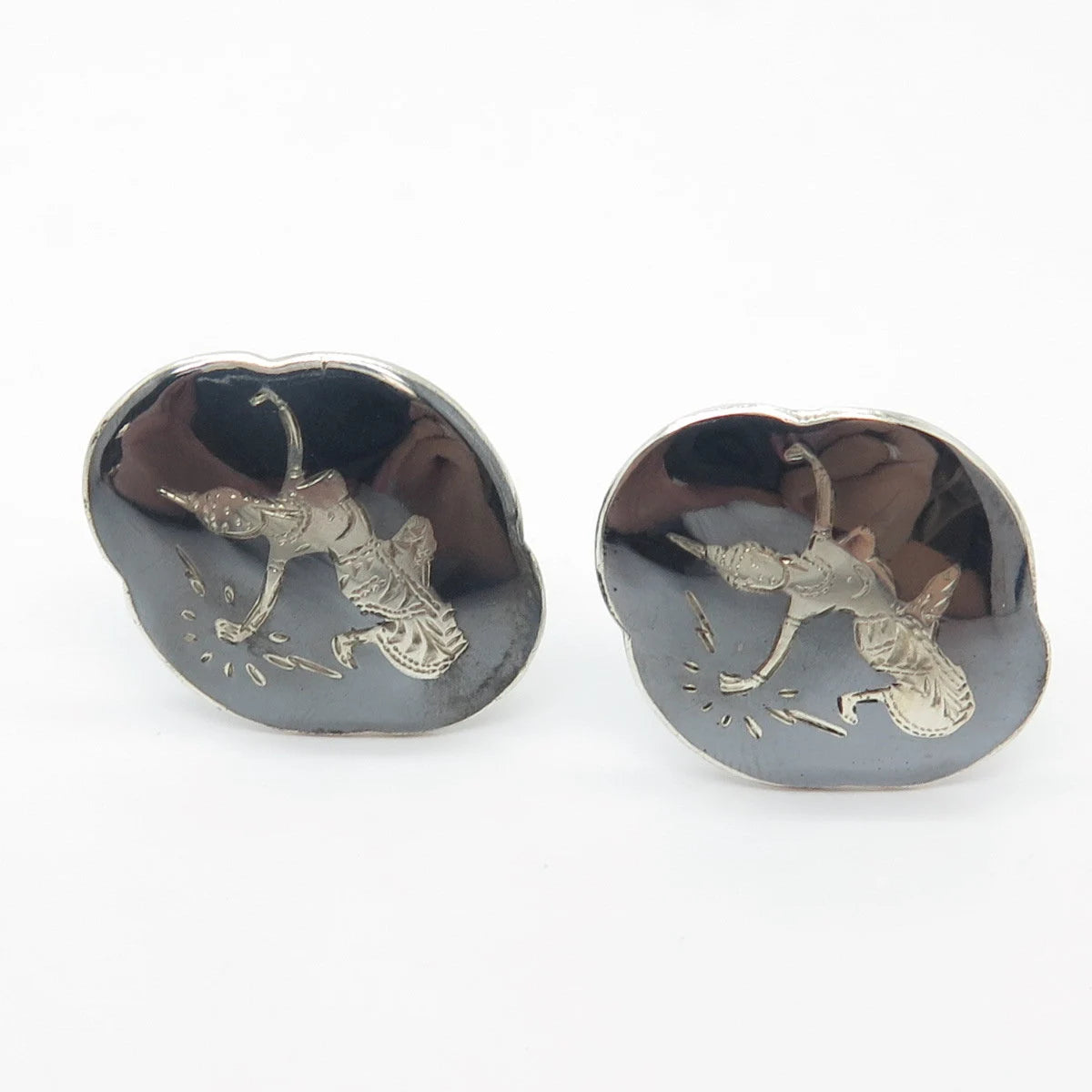 925 Sterling Silver Vintage Siam Niello Hindu Goddess Cufflinks