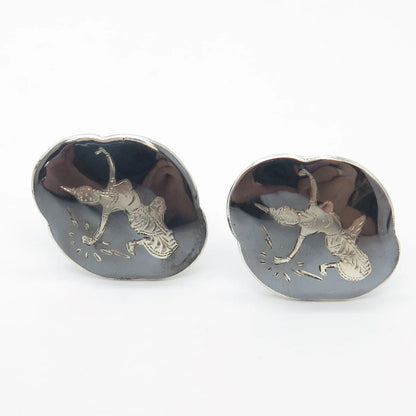 925 Sterling Silver Vintage Siam Niello Hindu Goddess Cufflinks