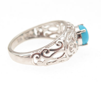 Chuck Clemency 925 Sterling Silver Real Turquoise Floral Scroll Ring Size 9