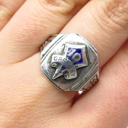 925 Sterling Silver Vintage Enamel "Greeley" Ring Size 8.75