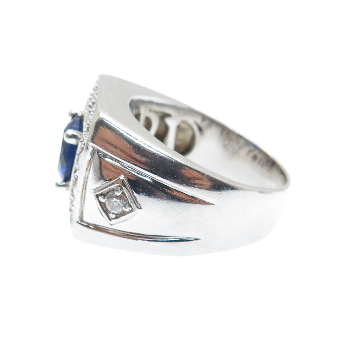 925 Sterling Silver Round-Cut Blue & White C Z Ring Size 10.25