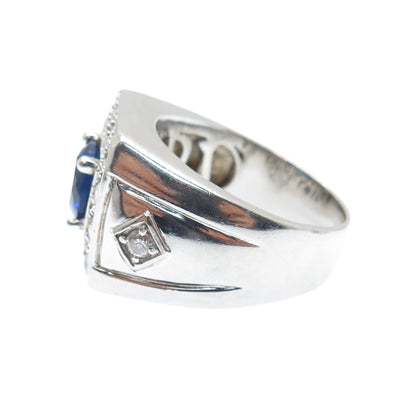 925 Sterling Silver Round-Cut Blue & White C Z Ring Size 10.25