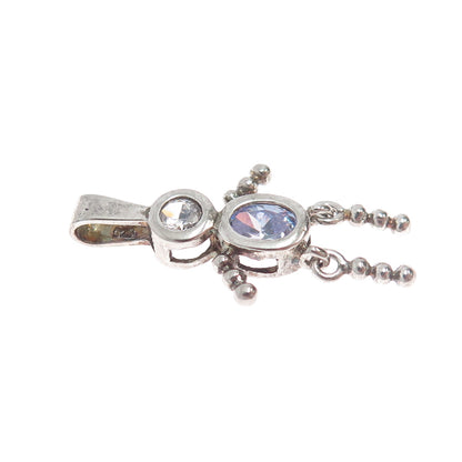 925 Sterling Vintage Purple White CZ February Birthstone Boy Articulated Pendant