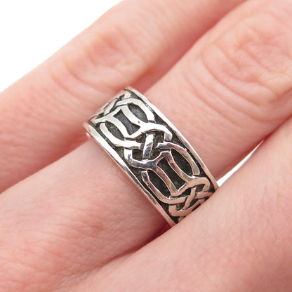 925 Sterling Silver Vintage Celtic Knot Oxidized Band Ring Size 6