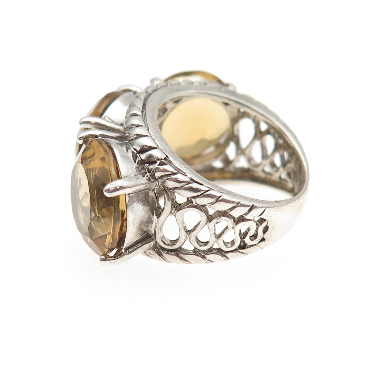 925 Sterling Silver Vintage Real Round-Cut Smoky Quartz Ring Size 6