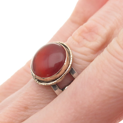 Vaubel Sterling Silver 14K Gold Vintage Real Carnelian Modernist Ring Size 5.25