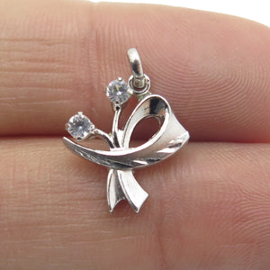 925 Sterling Silver Antique Art Deco Real White Topaz Bow Minimalist Pendant