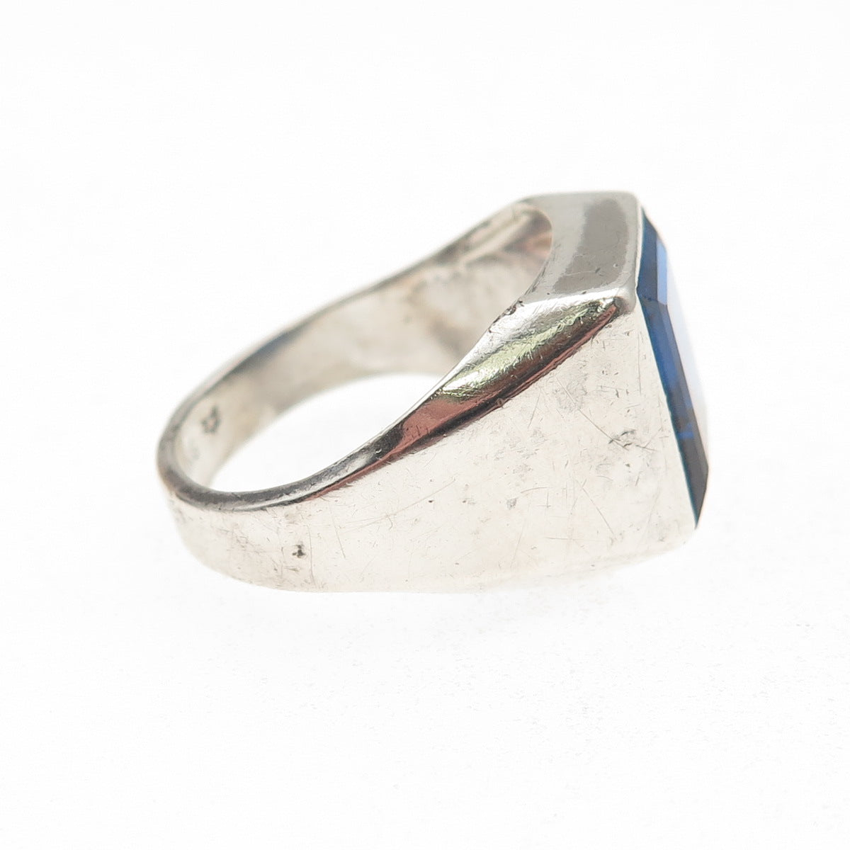 Vargas 925 Sterling Silver Antique Art Deco Emerald-Cut Blue C Z Ring Size 9.5