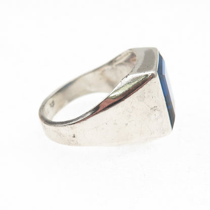 Vargas 925 Sterling Silver Antique Art Deco Emerald-Cut Blue C Z Ring Size 9.5