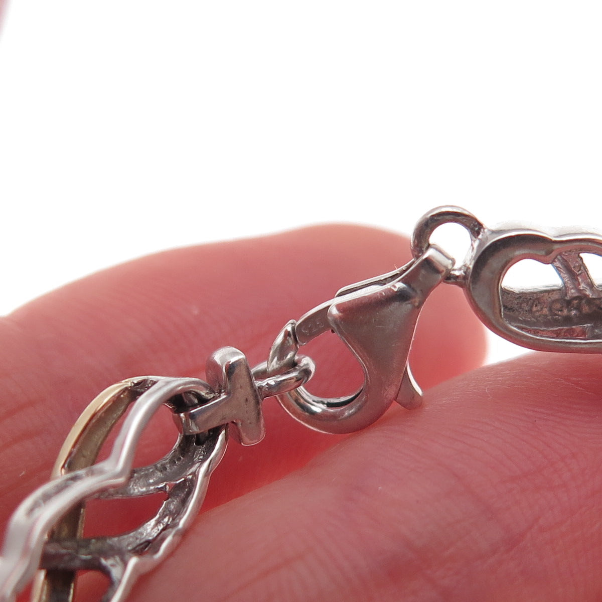 925 Sterling Silver 2-Tone Real Diamond Infinity Link Bracelet 7.5"
