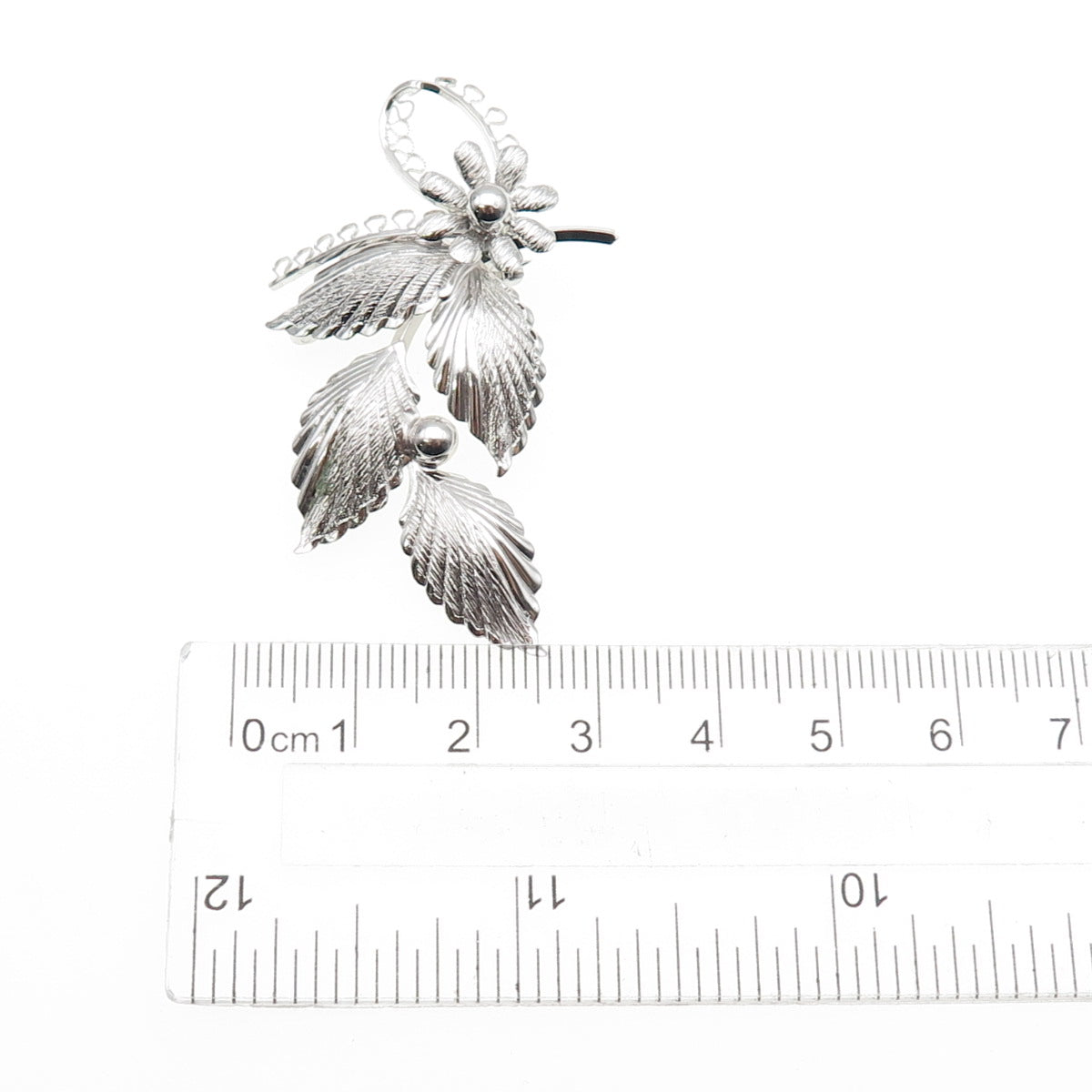 Star-Art 925 Sterling Silver Antique Art Deco Flower & Leaf Oxidized Pin Brooch