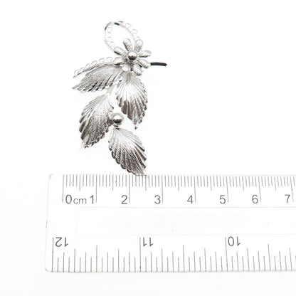 Star-Art 925 Sterling Silver Antique Art Deco Flower & Leaf Oxidized Pin Brooch
