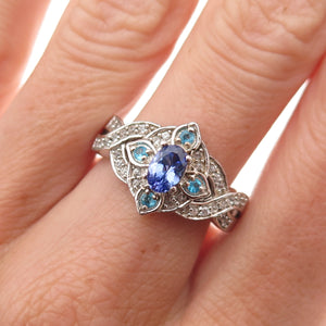 Chuck Clemency 925 Sterling Silver Real Tanzanite Topaz & Apatite Ring Size 8