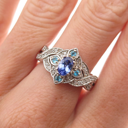 Chuck Clemency 925 Sterling Silver Real Tanzanite Topaz & Apatite Ring Size 8