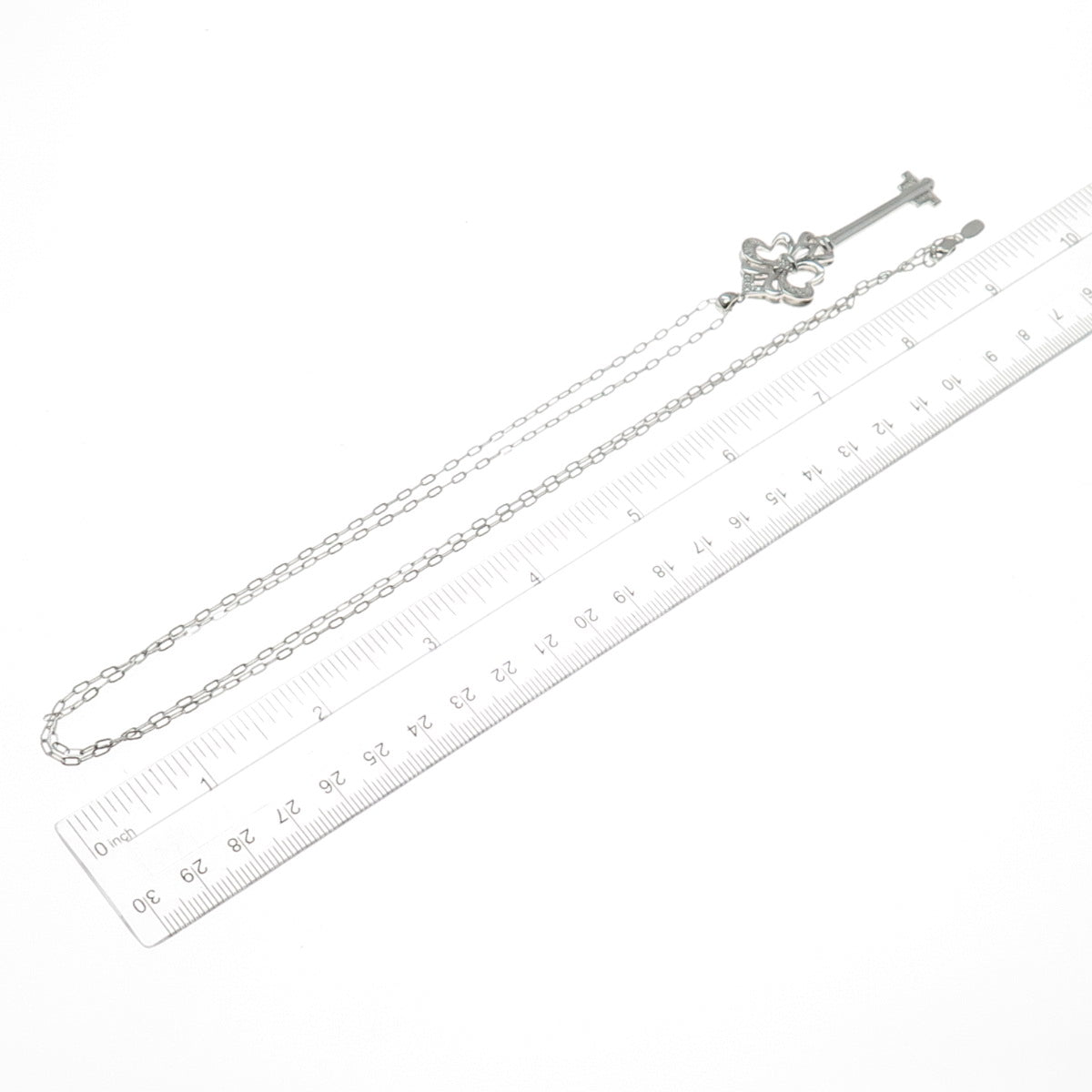 925 Sterling Silver Real Diamond Fleur de Lis Key Cable Chain Necklace 32"