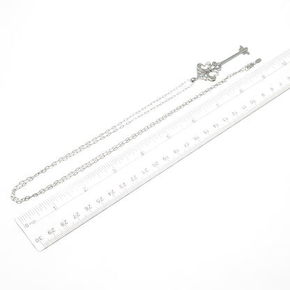 925 Sterling Silver Real Diamond Fleur de Lis Key Cable Chain Necklace 32"
