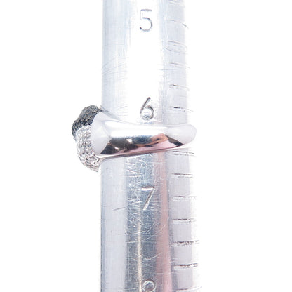 925 Sterling Silver Real Round-Cut Black Spinel & C Z Wavy Ring Size 6.5