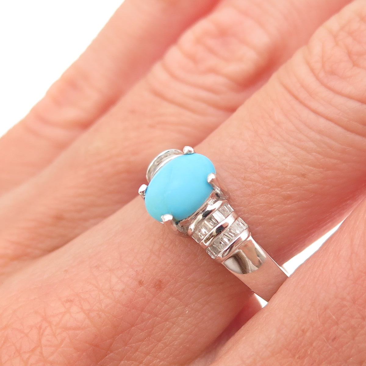 Chuck Clemency 925 Sterling Silver Real Diamond & Turquoise Ring Size 8.25