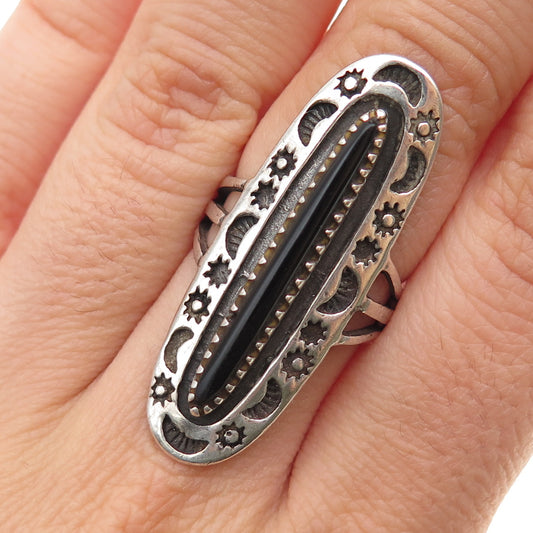 925 Sterling Silver Vintage Southwestern Real Black Onyx Moon & Sun Ring Size 7