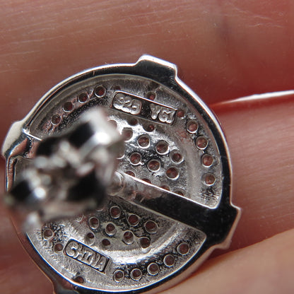925 Sterling Silver Round-Cut C Z Sparkle Wheel Stud Earrings