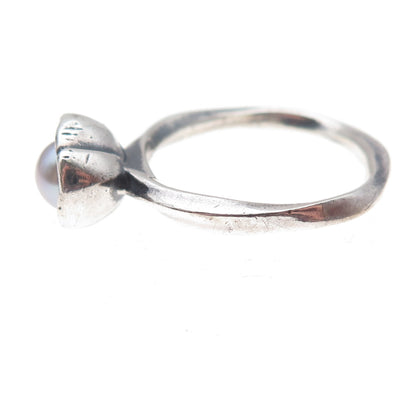 Pandora 925 Sterling Silver Real Grey Pearl My Wish Flower Ring Size 8.5
