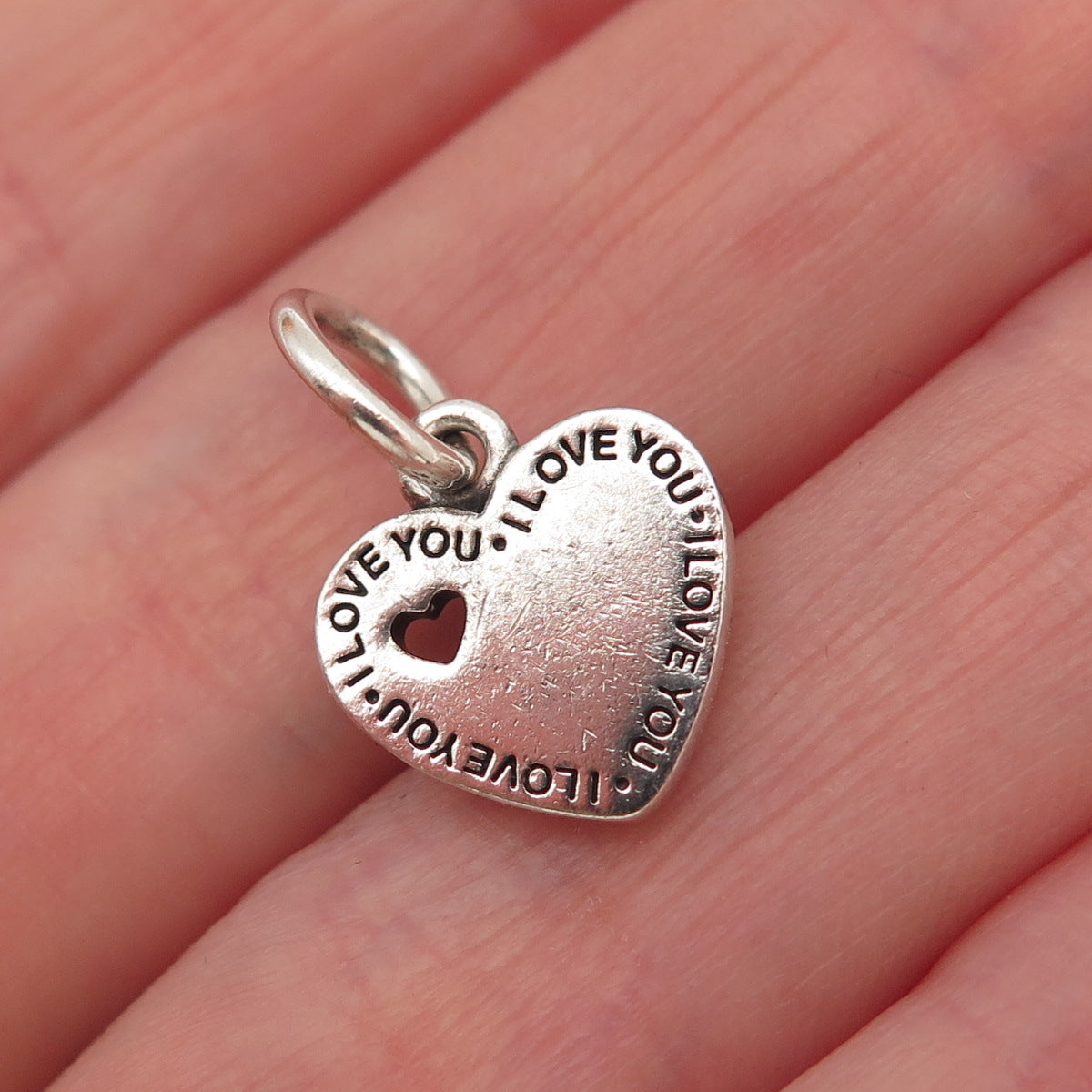 PANDORA 925 Sterling Silver You & Me I Love You Heart Dangle Mini Charm Pendant