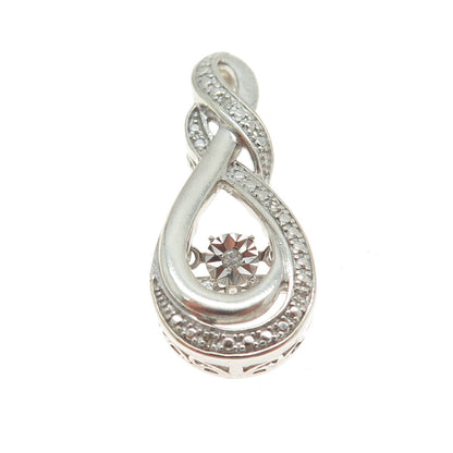 925 Sterling Silver Real Round-Cut Diamond Twisted Slide Pendant