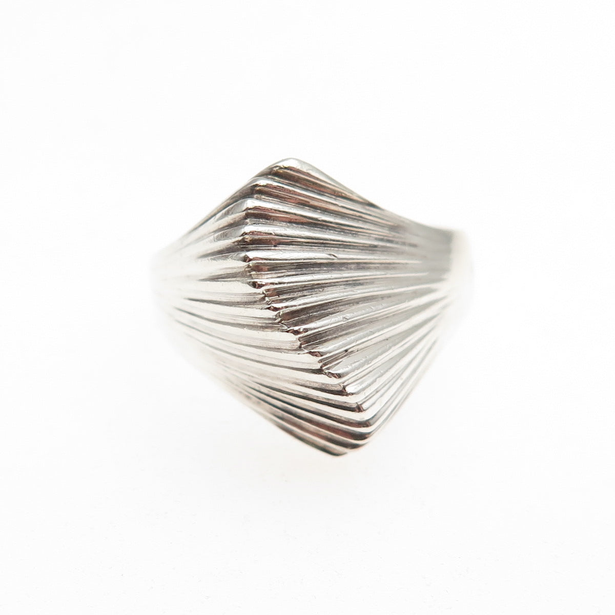925 Sterling Silver Vintage Modernist Wavy Ribbed Ring Size 6.75