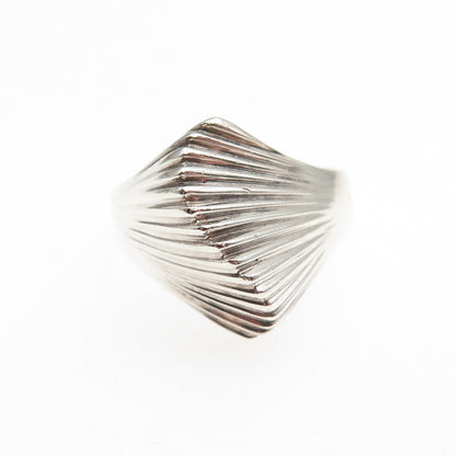 925 Sterling Silver Vintage Modernist Wavy Ribbed Ring Size 6.75