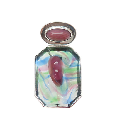 925 Sterling Silver Vintage Murano Glass Modernist Slide Charm Pendant