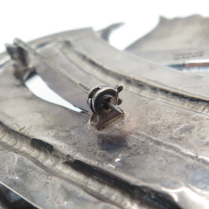 925 Sterling Silver Vintage Mexico Real Carved Agate Tulip Oxidized Pin Brooch