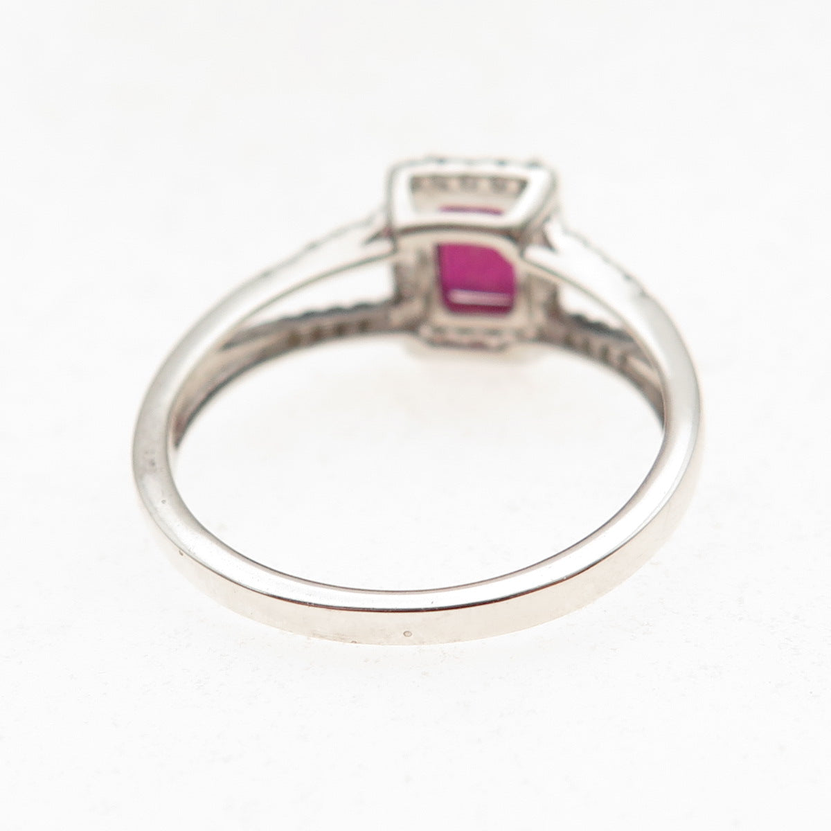 925 Sterling Silver Real Emerald-Cut Ruby & Round-Cut C Z Ring Size 9.25