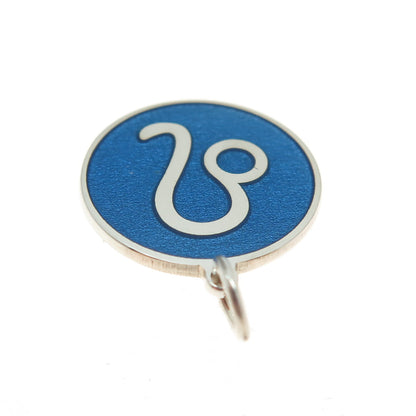 925 Sterling Silver Blue Enamel Leo Zodiac Round Tag Minimalist Charm Pendant