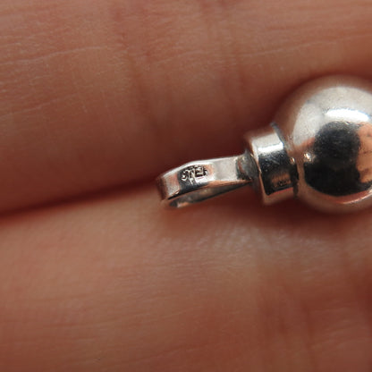 925 Sterling Silver Vintage Baby Beaded Rattle Minimalist 3D Charm Pendant